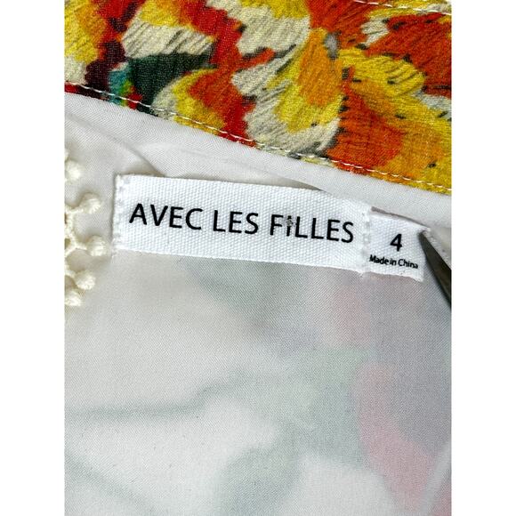 Avec Les Filles Floral Lace Trim Long Sleeve Boho Dress Size 4 - Picture 10 of 13